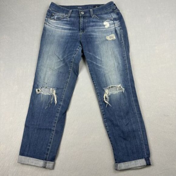 AG Adriano Goldschmied The Beau Slouchy Skinny Jeans Size 28R Women's Distressed - Picture 2 of 11